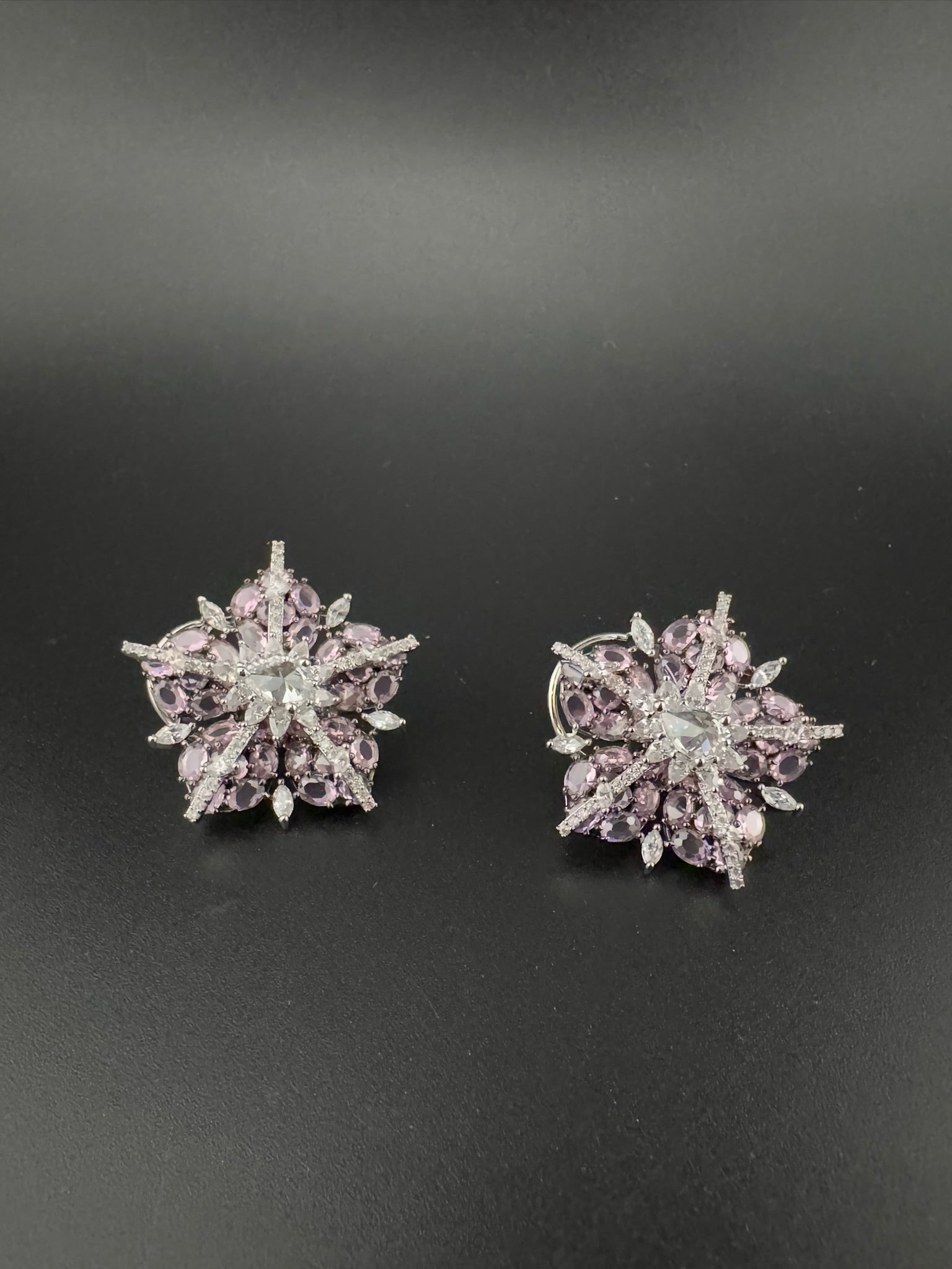 Premium Nano Setting Cubic Zirconia, Crystal stones in Unique setting is Victorian designer Inspired Statement Oversized Stud earrings