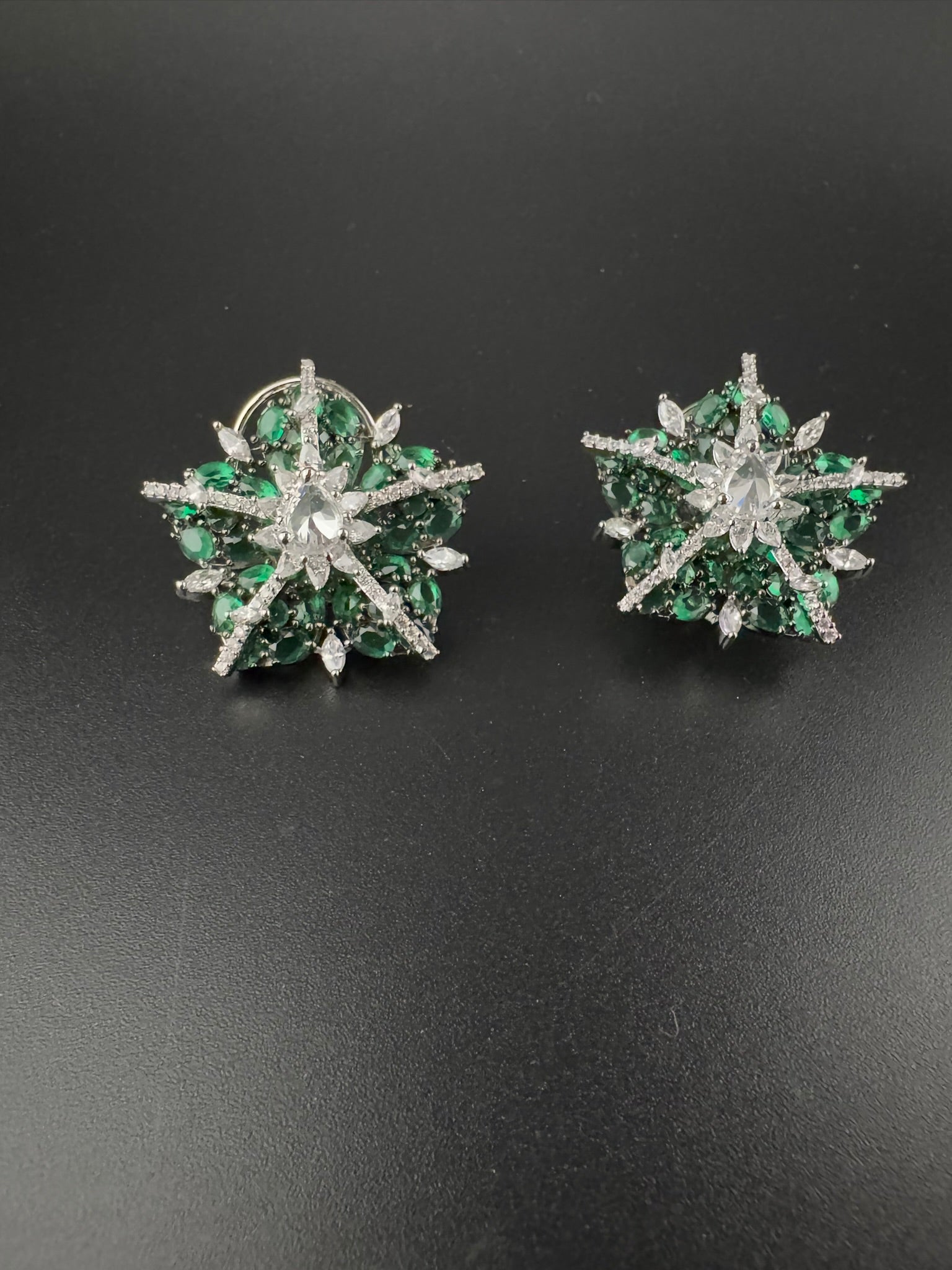 Premium Nano Setting Cubic Zirconia, Crystal stones in Unique setting is Victorian designer Inspired Statement Oversized Stud earrings