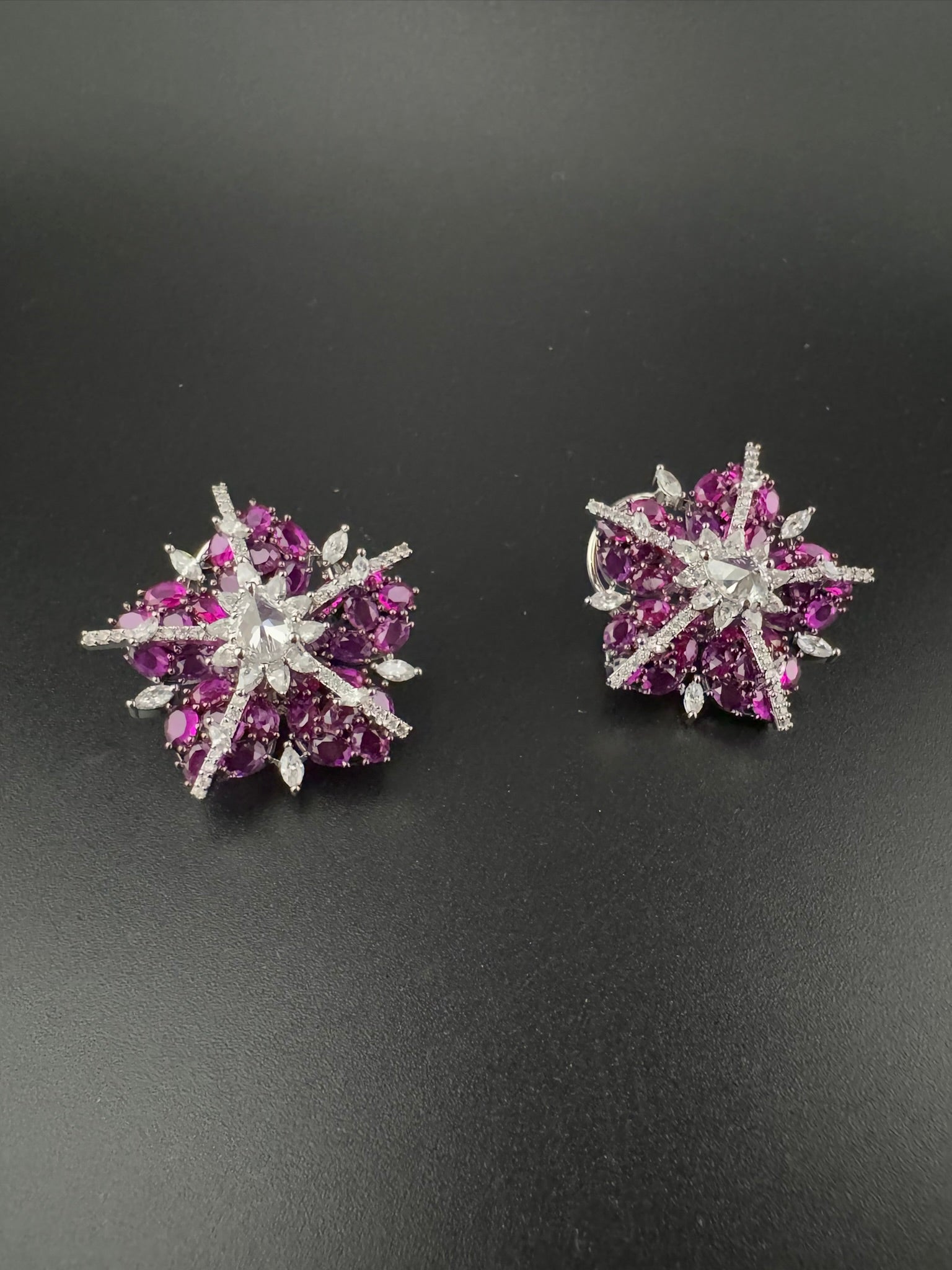 Premium Nano Setting Cubic Zirconia, Crystal stones in Unique setting is Victorian designer Inspired Statement Oversized Stud earrings