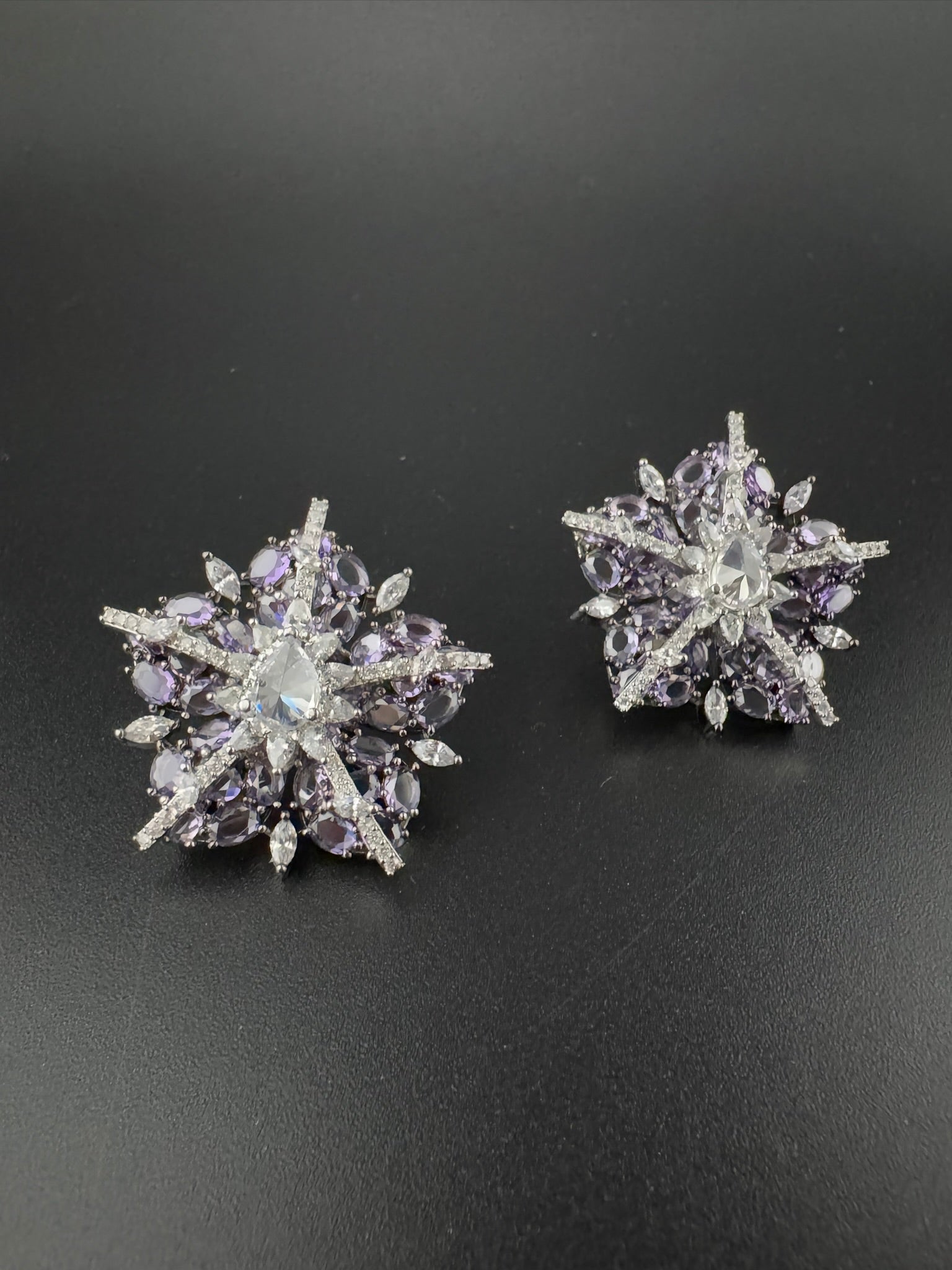 Premium Nano Setting Cubic Zirconia, Crystal stones in Unique setting is Victorian designer Inspired Statement Oversized Stud earrings