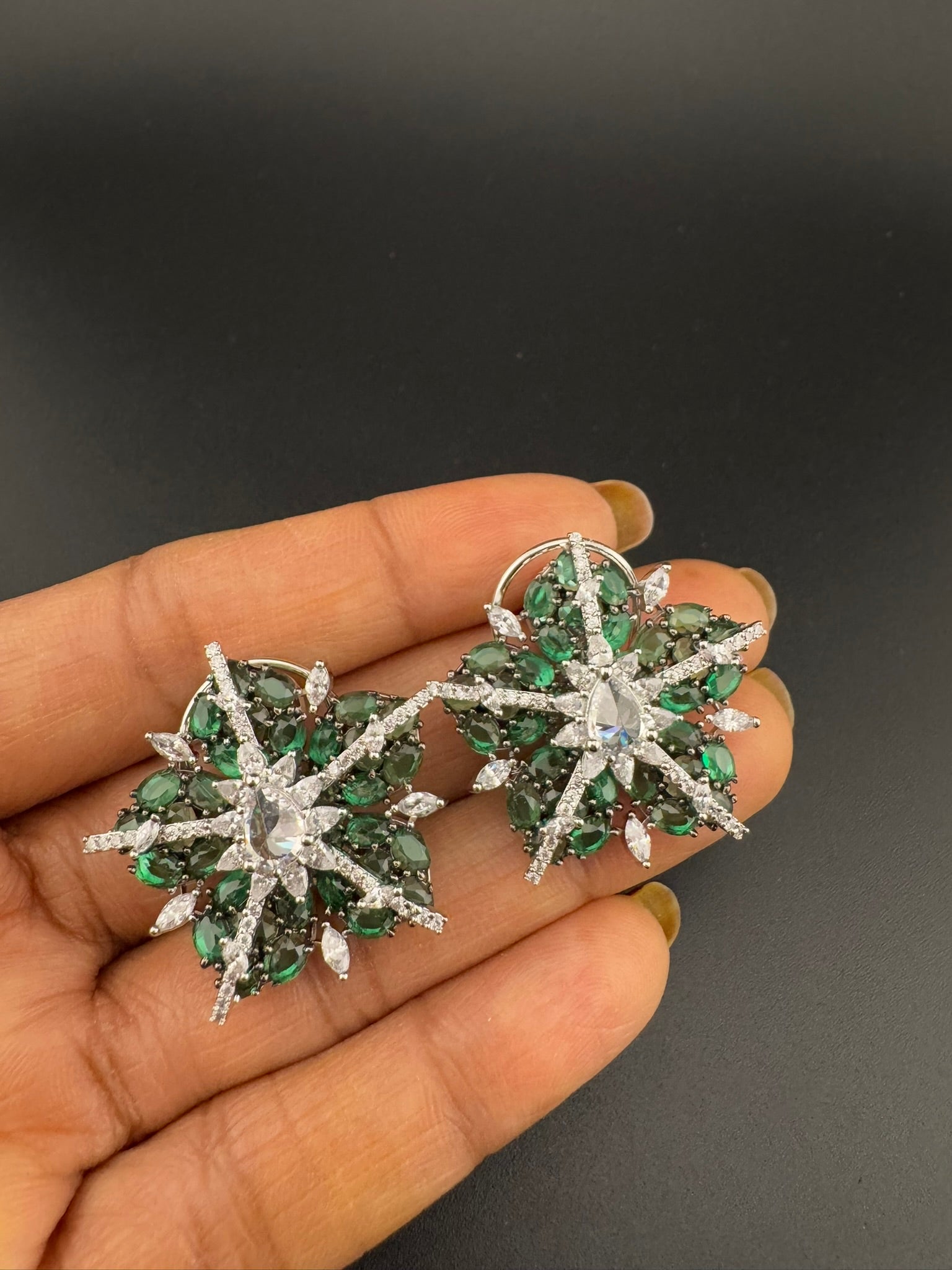 Premium Nano Setting Cubic Zirconia, Crystal stones in Unique setting is Victorian designer Inspired Statement Oversized Stud earrings