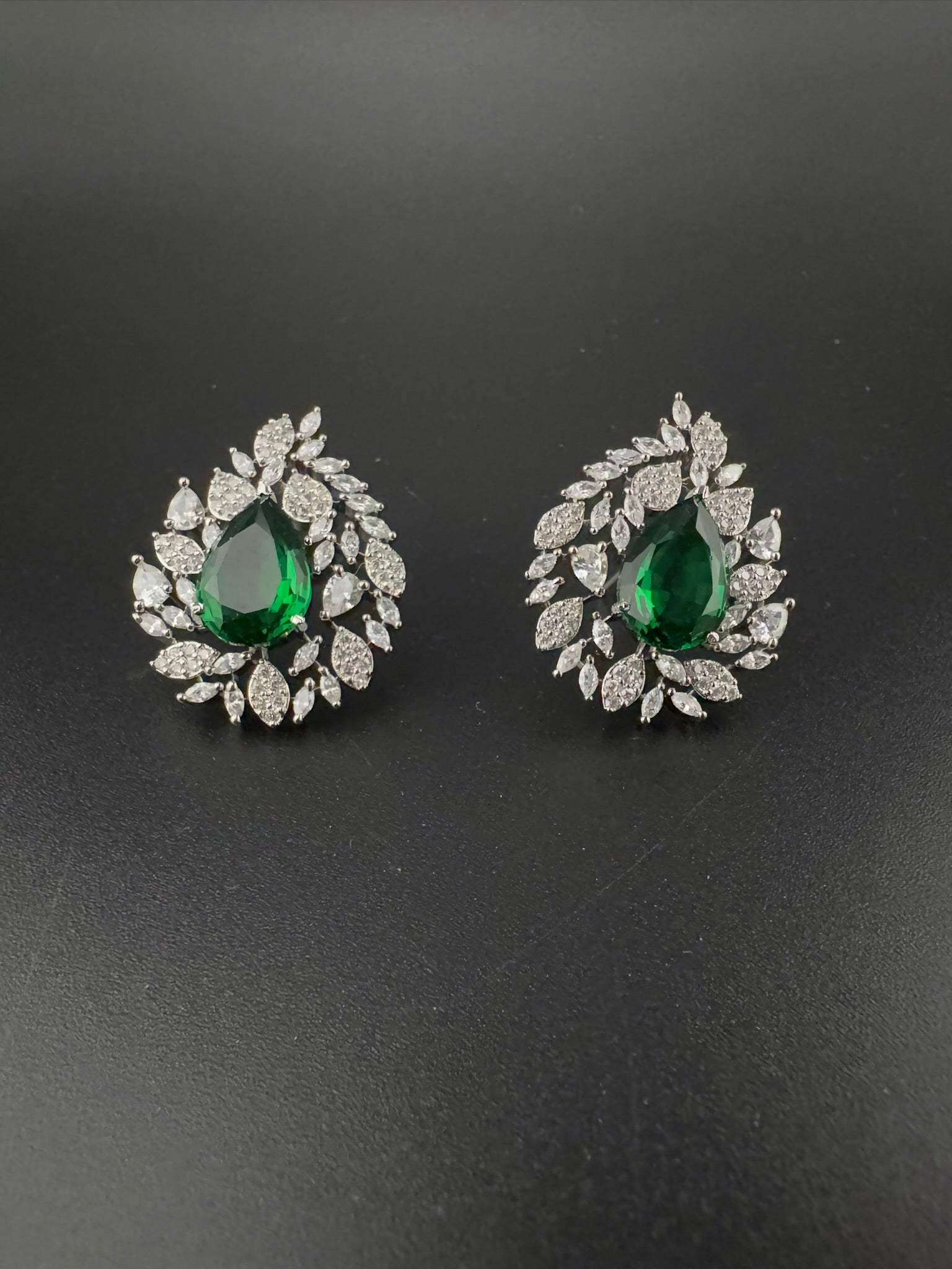 Premium Nano Setting Cubic Zirconia, Crystal stones in Unique setting is designer Inspired Statement Stud earrings