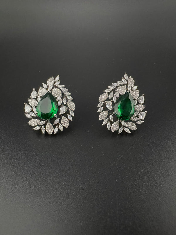 Premium Nano Setting Cubic Zirconia, Crystal stones in Unique setting is designer Inspired Statement Stud earrings