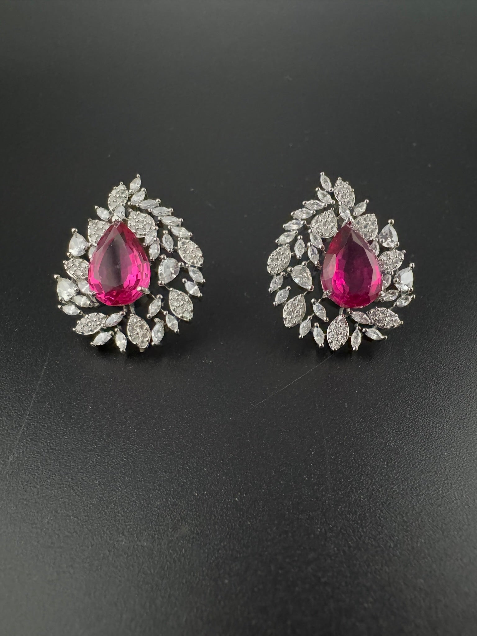 Premium Nano Setting Cubic Zirconia, Crystal stones in Unique setting is designer Inspired Statement Stud earrings