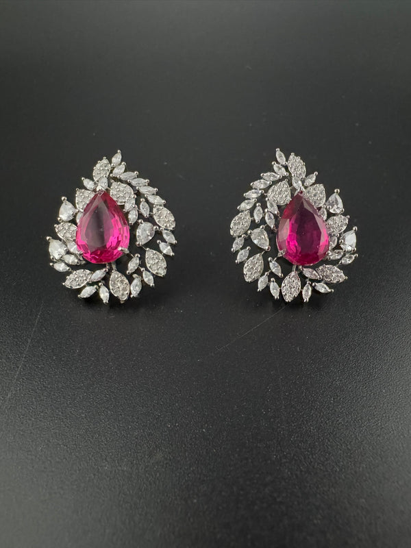 Premium Nano Setting Cubic Zirconia, Crystal stones in Unique setting is designer Inspired Statement Stud earrings