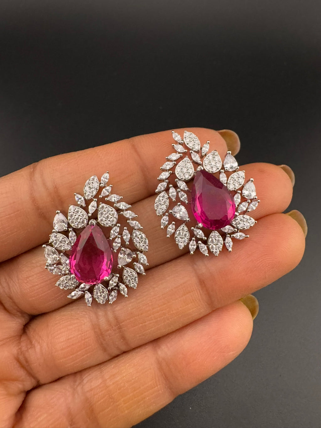 Premium Nano Setting Cubic Zirconia, Crystal stones in Unique setting is designer Inspired Statement Stud earrings