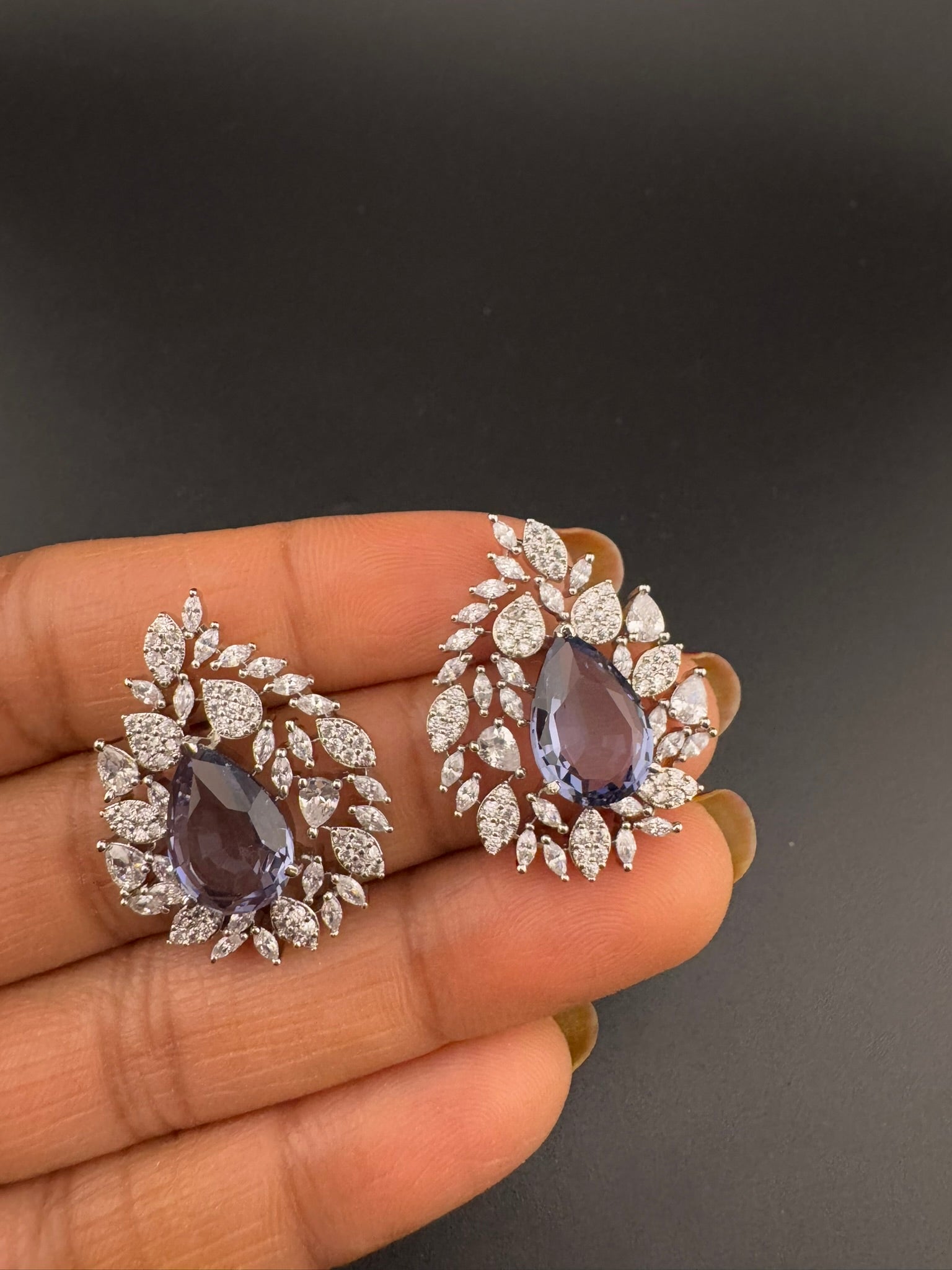 Premium Nano Setting Cubic Zirconia, Crystal stones in Unique setting is designer Inspired Statement Stud earrings