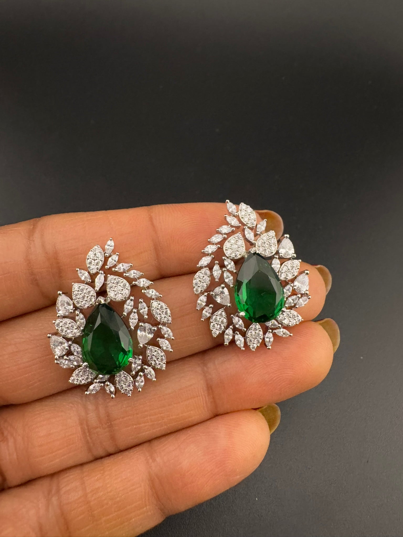 Premium Nano Setting Cubic Zirconia, Crystal stones in Unique setting is designer Inspired Statement Stud earrings