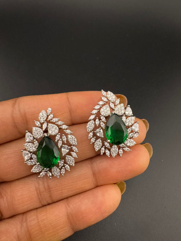 Premium Nano Setting Cubic Zirconia, Crystal stones in Unique setting is designer Inspired Statement Stud earrings