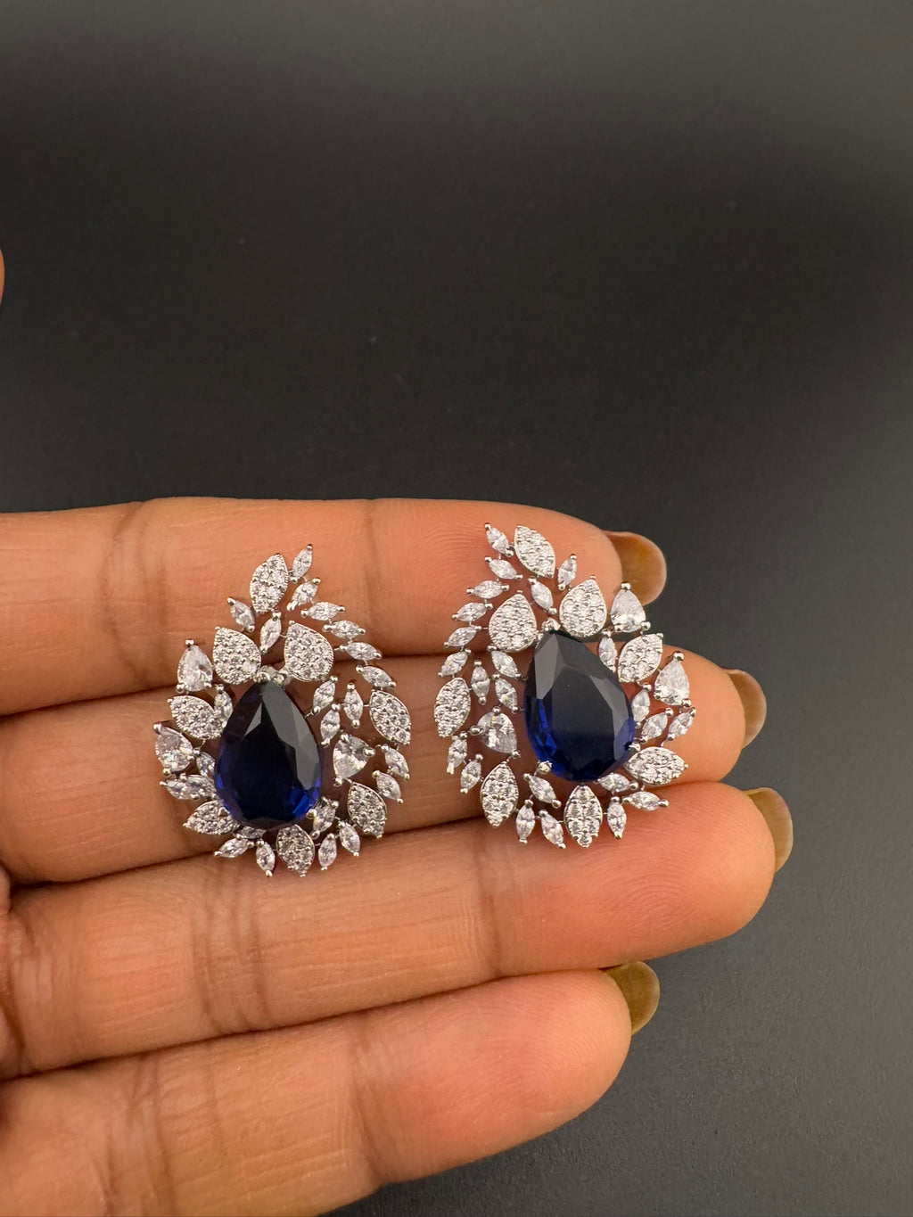 Premium Nano Setting Cubic Zirconia, Crystal stones in Unique setting is designer Inspired Statement Stud earrings