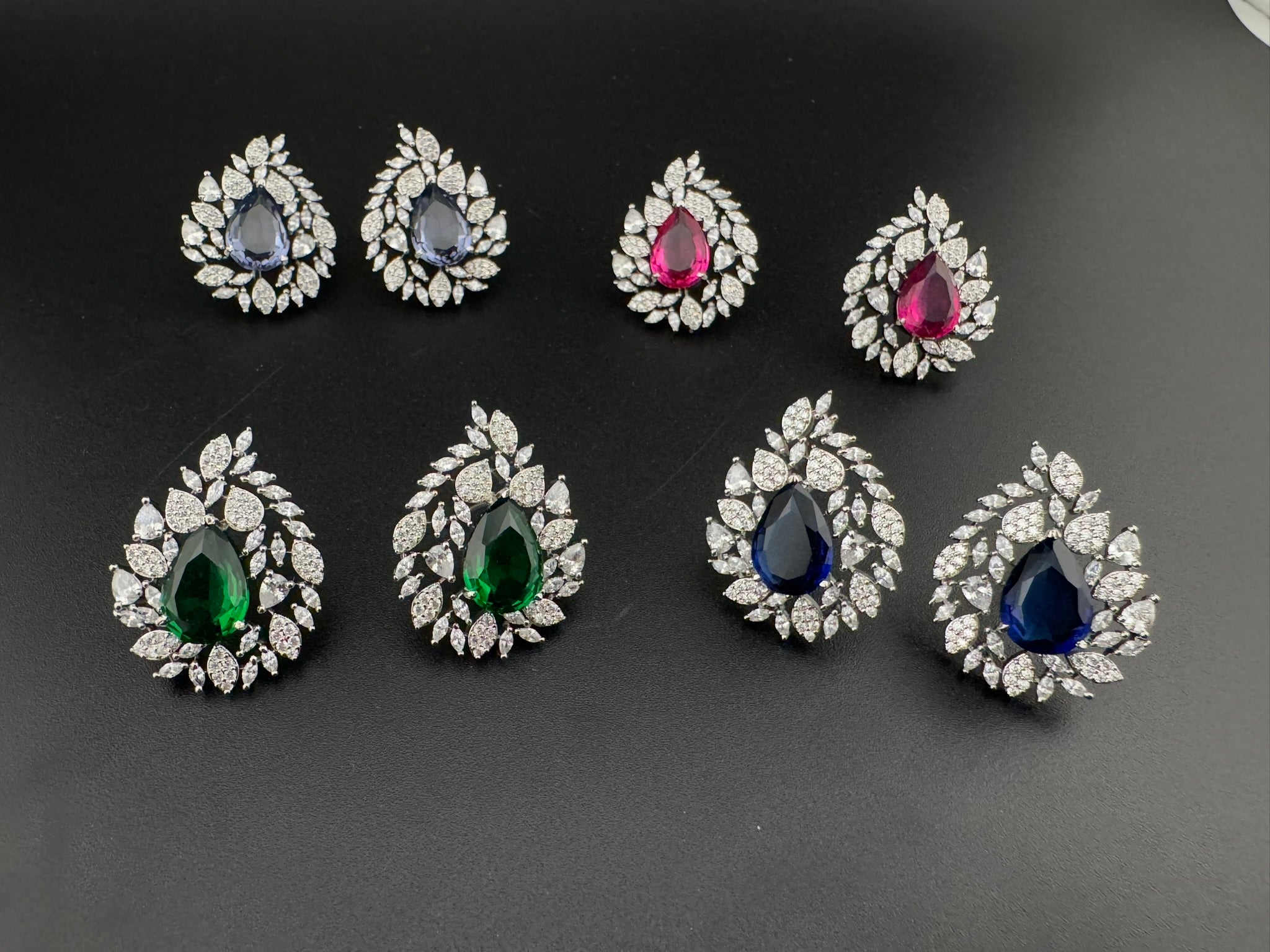 Premium Nano Setting Cubic Zirconia, Crystal stones in Unique setting is designer Inspired Statement Stud earrings