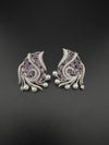 Premium Nano Setting Cubic Zirconia, Crystal stones in Unique setting is designer Inspired Statement Silver colored Stud earrings