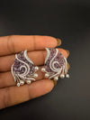 Premium Nano Setting Cubic Zirconia, Crystal stones in Unique setting is designer Inspired Statement Silver colored Stud earrings