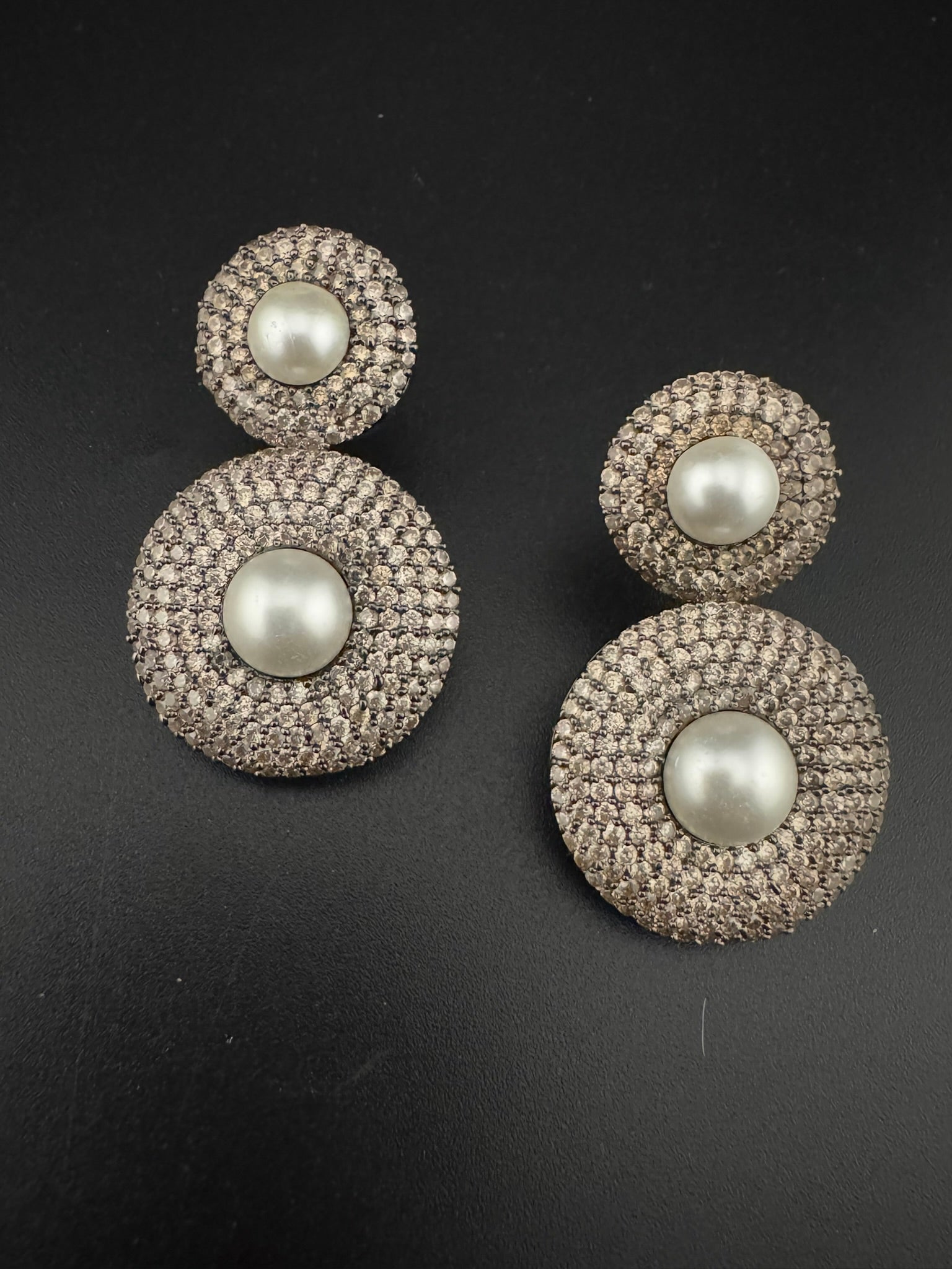 Premium Nano Setting Cubic Zirconia with Pearls is Victorian designer Inspired Statement Drop Dangle earring/Statement Earrings