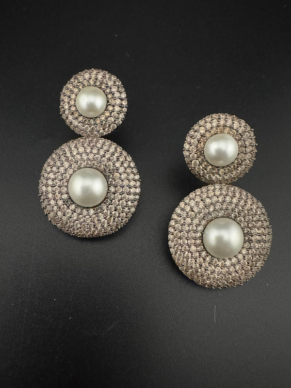 Premium Nano Setting Cubic Zirconia with Pearls is Victorian designer Inspired Statement Drop Dangle earring/Statement Earrings