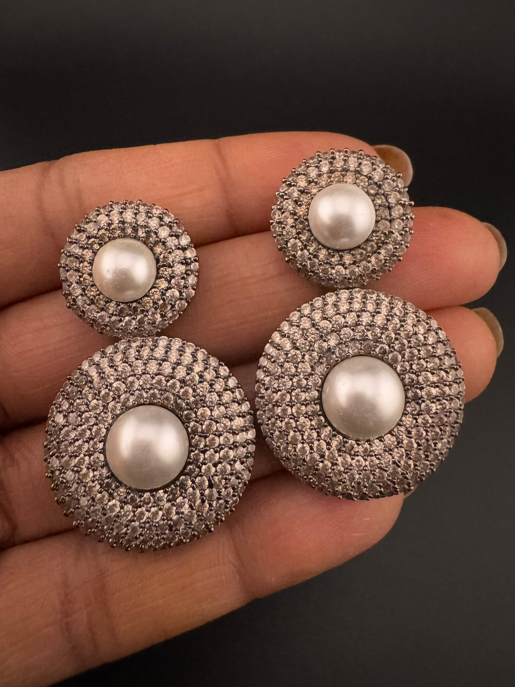 Premium Nano Setting Cubic Zirconia with Pearls is Victorian designer Inspired Statement Drop Dangle earring/Statement Earrings