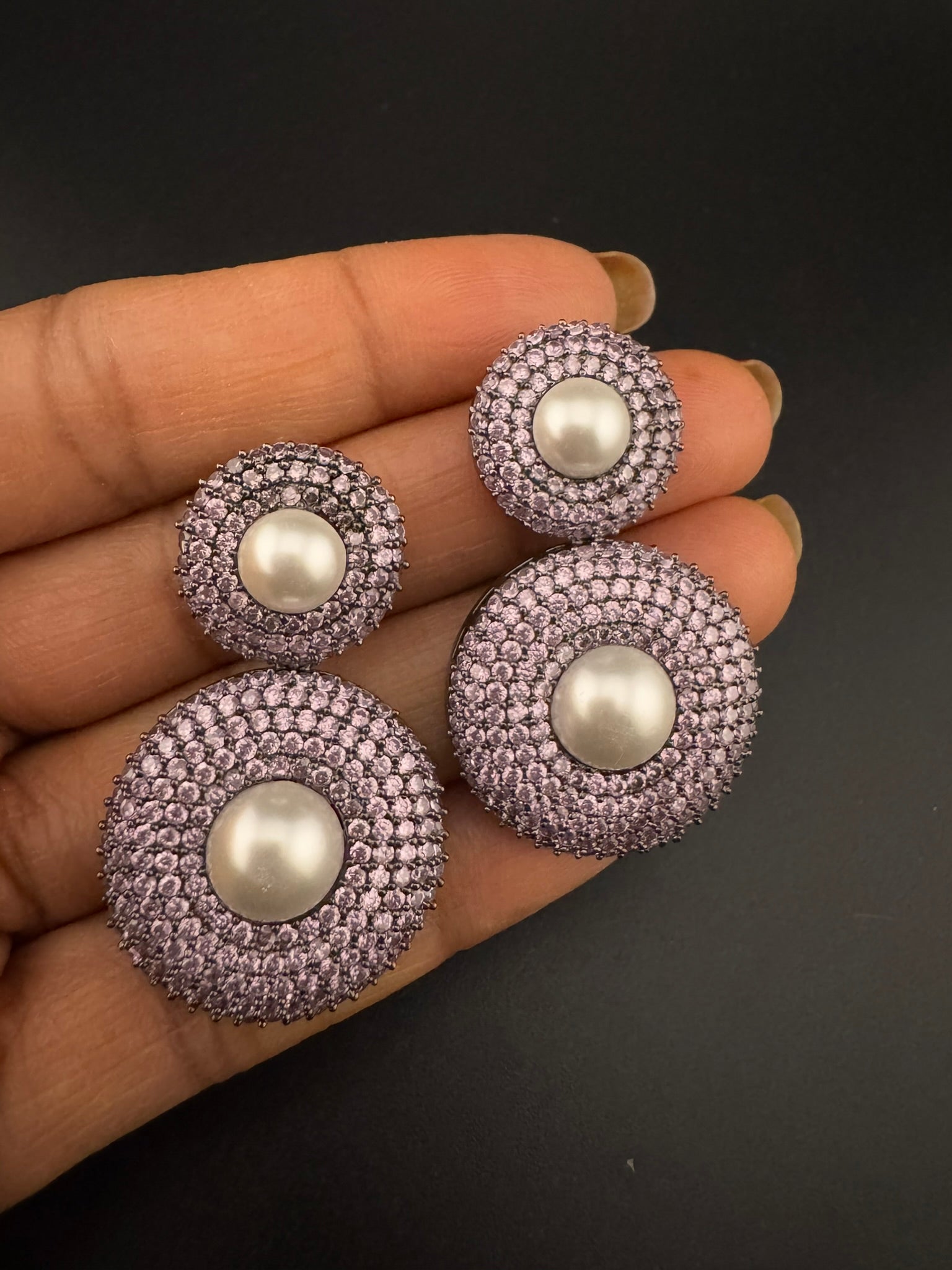 Premium Nano Setting Cubic Zirconia with Pearls is Victorian designer Inspired Statement Drop Dangle earring/Statement Earrings