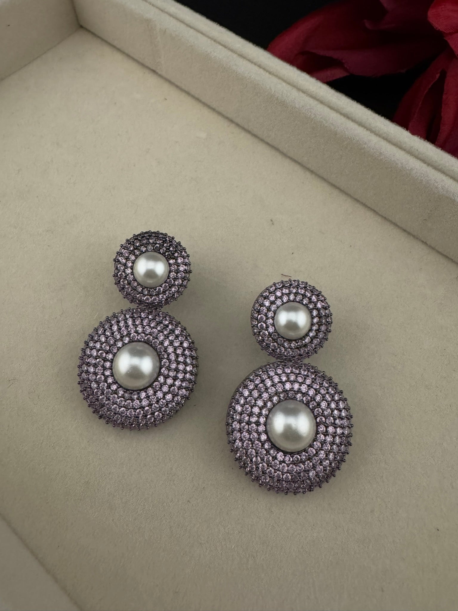 Premium Nano Setting Cubic Zirconia with Pearls is Victorian designer Inspired Statement Drop Dangle earring/Statement Earrings