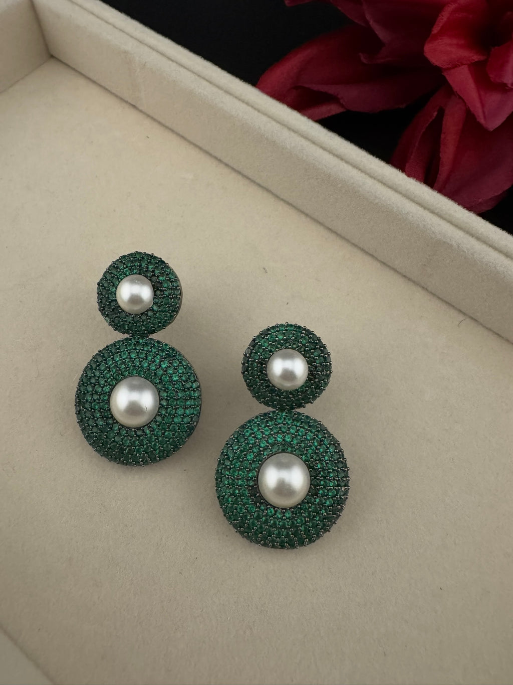 Premium Nano Setting Cubic Zirconia with Pearls is Victorian designer Inspired Statement Drop Dangle earring/Statement Earrings