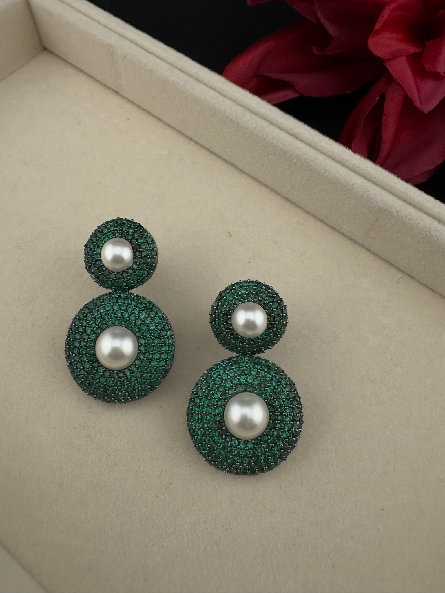 Premium Nano Setting Cubic Zirconia with Pearls is Victorian designer Inspired Statement Drop Dangle earring/Statement Earrings