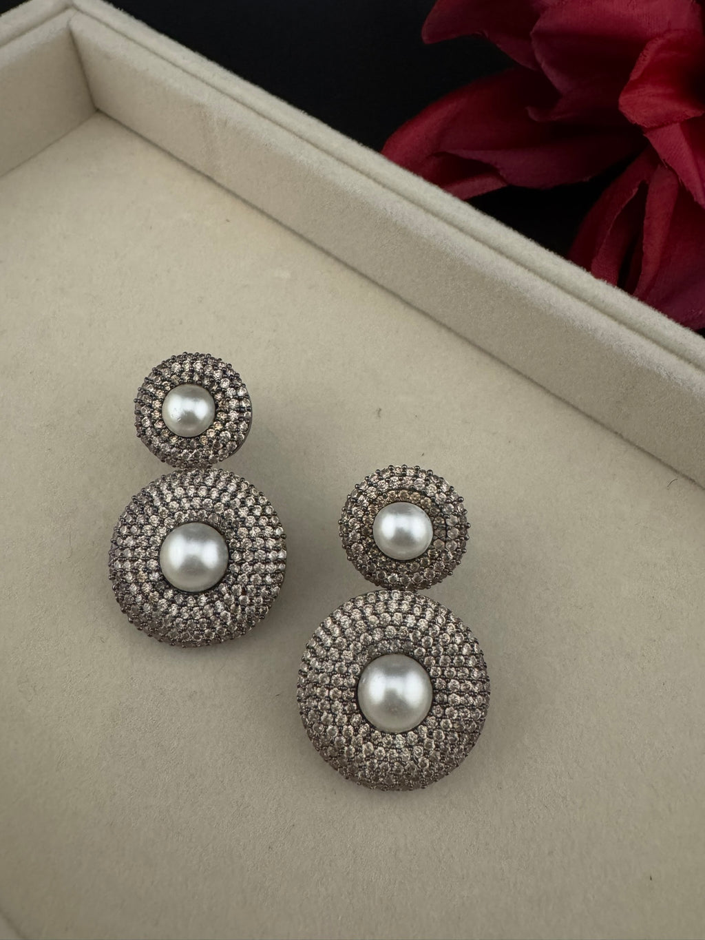 Premium Nano Setting Cubic Zirconia with Pearls is Victorian designer Inspired Statement Drop Dangle earring/Statement Earrings