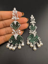 Premium 3D Nano Setting Cubic Zirconia with Pearls is designer Inspired Statement Drop Dangle Long earring