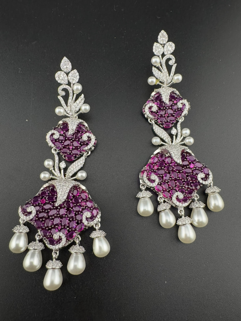 Premium 3D Nano Setting Cubic Zirconia with Pearls is designer Inspired Statement Drop Dangle Long earring