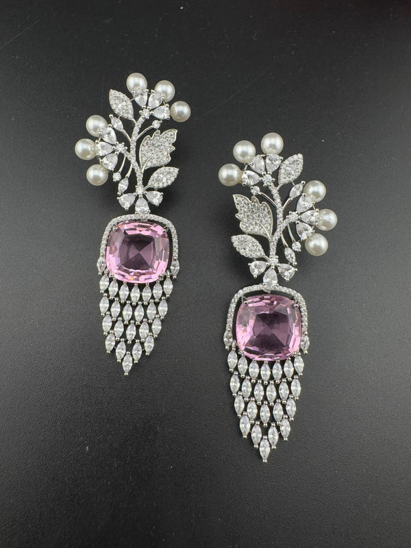 Premium Nano Setting Cubic Zirconia with Pearls is designer Inspired Statement Drop Dangle Long earring