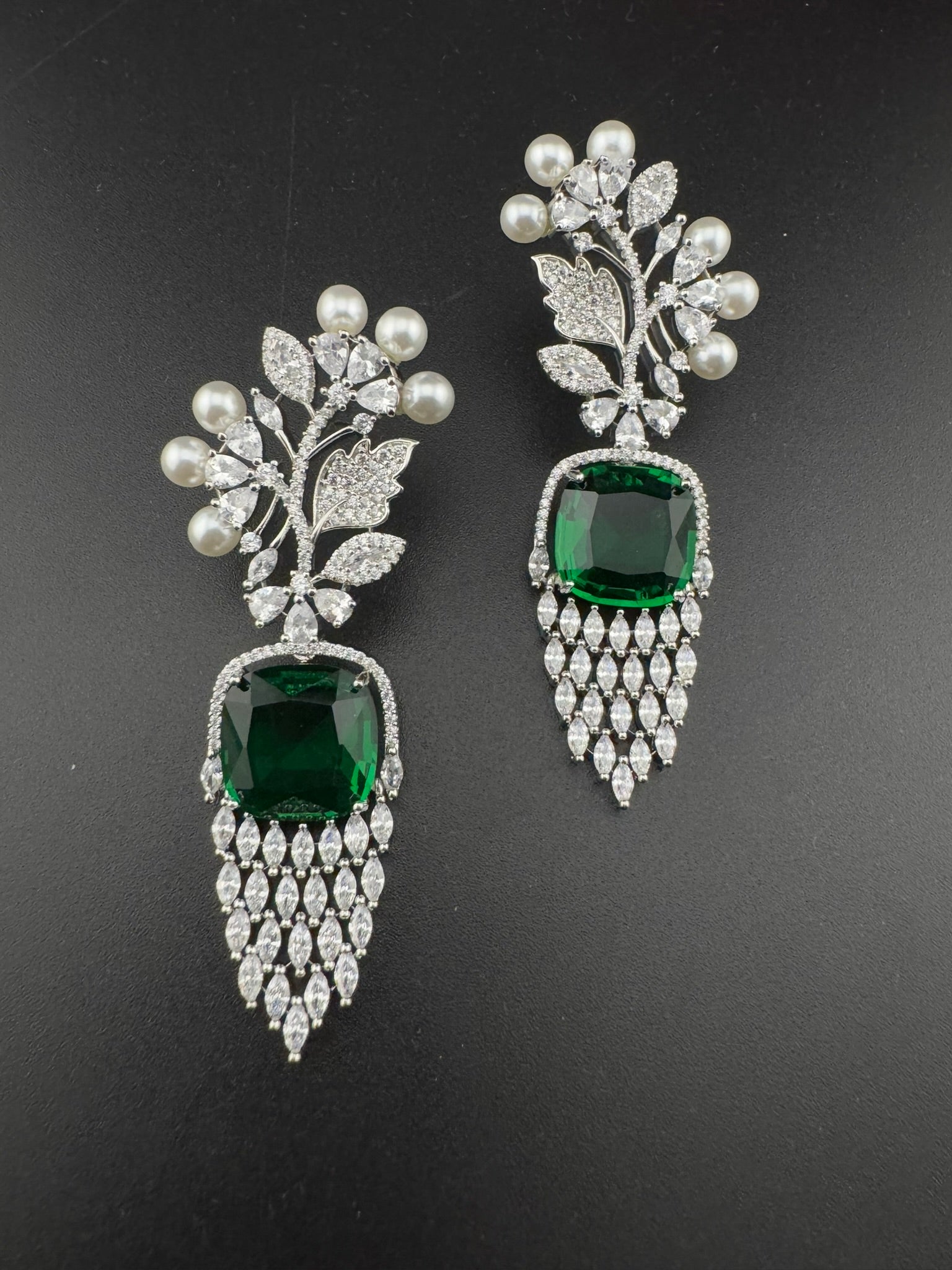 Premium Nano Setting Cubic Zirconia with Pearls is designer Inspired Statement Drop Dangle Long earring