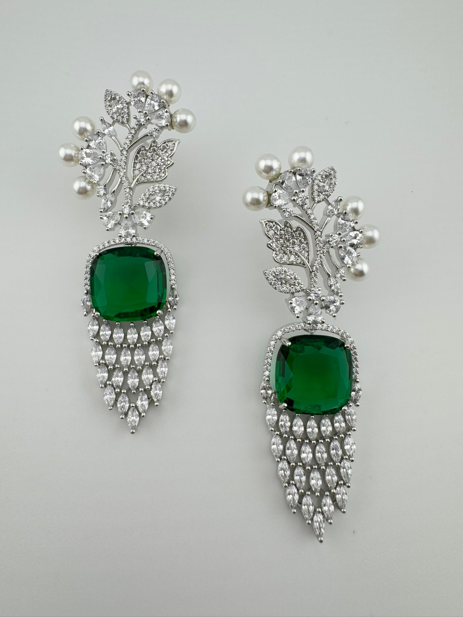 Premium Nano Setting Cubic Zirconia with Pearls is designer Inspired Statement Drop Dangle Long earring