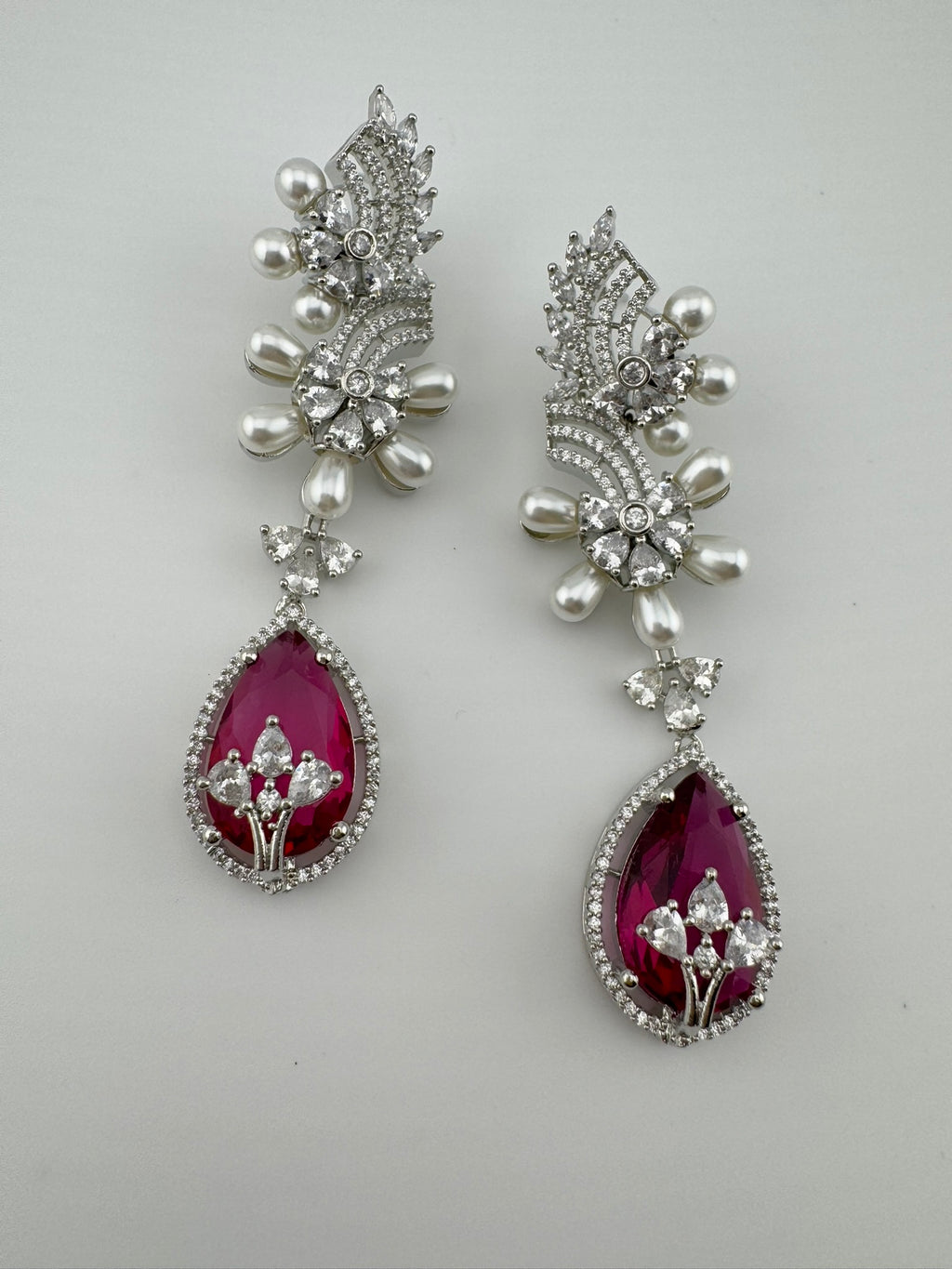 Premium Nano Setting Cubic Zirconia with Pearls is designer Inspired Statement Drop Dangle Long earring