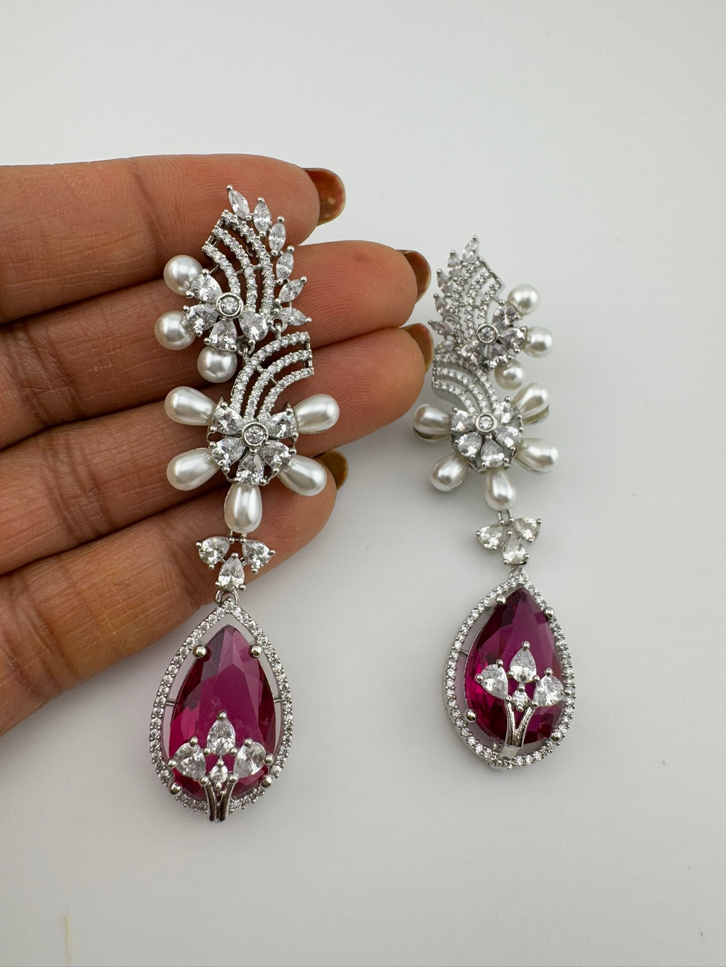 Premium Nano Setting Cubic Zirconia with Pearls is designer Inspired Statement Drop Dangle Long earring