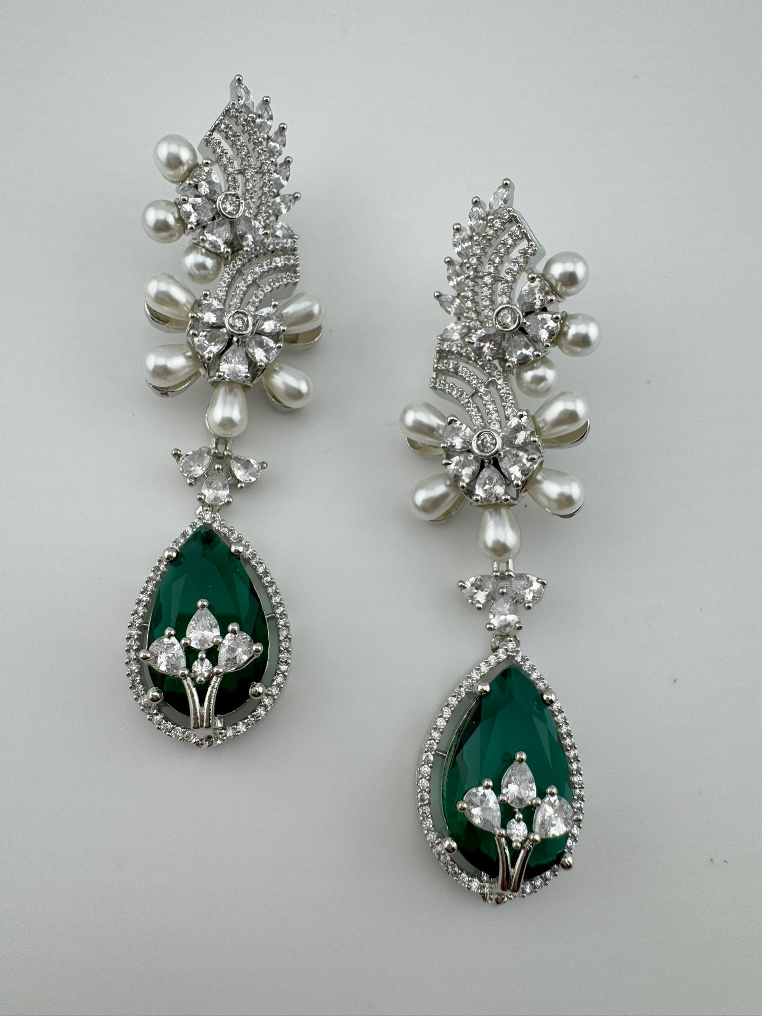 Premium Nano Setting Cubic Zirconia with Pearls is designer Inspired Statement Drop Dangle Long earring