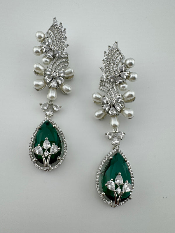 Premium Nano Setting Cubic Zirconia with Pearls is designer Inspired Statement Drop Dangle Long earring