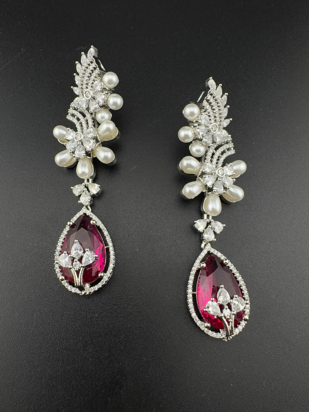 Premium Nano Setting Cubic Zirconia with Pearls is designer Inspired Statement Drop Dangle Long earring