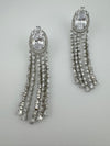Premium silver color Cubic Zirconia long tassel earrings, high shine