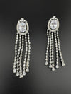 Premium silver color Cubic Zirconia long tassel earrings, high shine