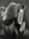 Premium silver color Cubic Zirconia long tassel earrings, high shine