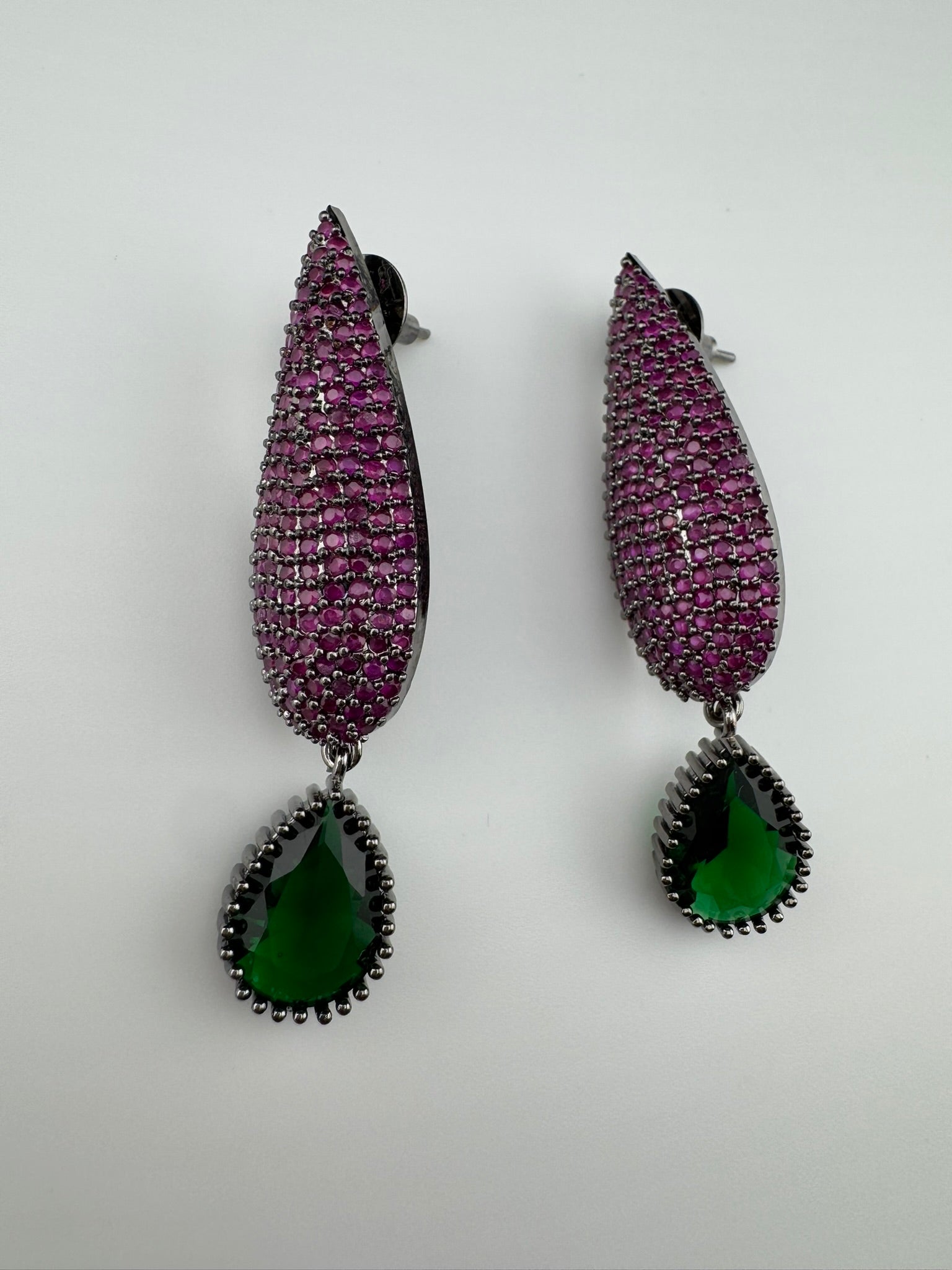 Premium Victorian Cubic Zirconia in Nano Setting long earrings, with stones