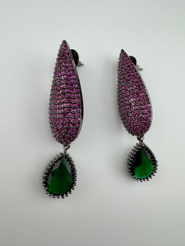 Premium Victorian Cubic Zirconia in Nano Setting long earrings, with stones