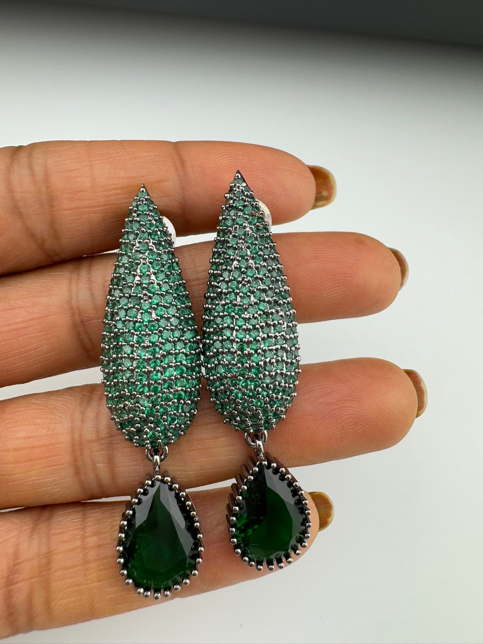 Premium Victorian Cubic Zirconia in Nano Setting long earrings, with stones