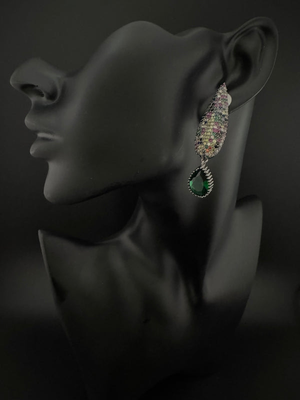 Premium Victorian Cubic Zirconia in Nano Setting long earrings, with stones