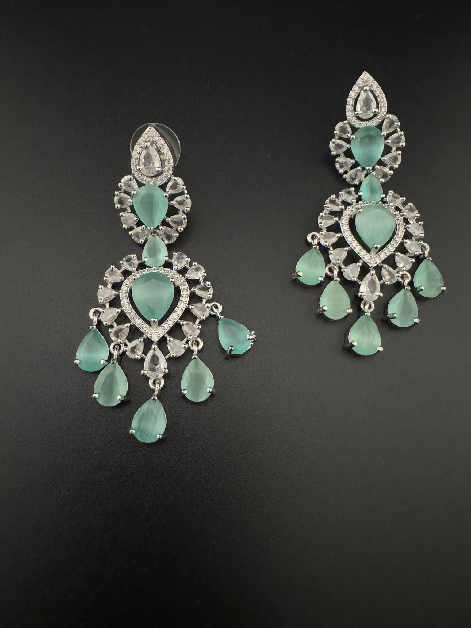 Premium Cubic Zirconia with Crystals and Stones is designer Inspired Statement Drop Dangle Long earring/Chand bali