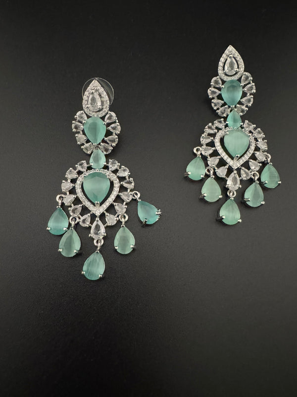 Premium Cubic Zirconia with Crystals and Stones is designer Inspired Statement Drop Dangle Long earring/Chand bali