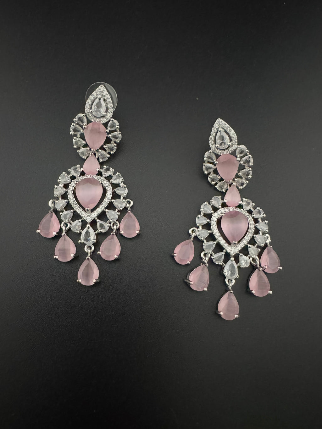 Premium Cubic Zirconia with Crystals and Stones is designer Inspired Statement Drop Dangle Long earring/Chand bali