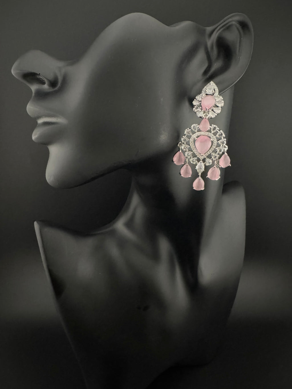 Premium Cubic Zirconia with Crystals and Stones is designer Inspired Statement Drop Dangle Long earring/Chand bali