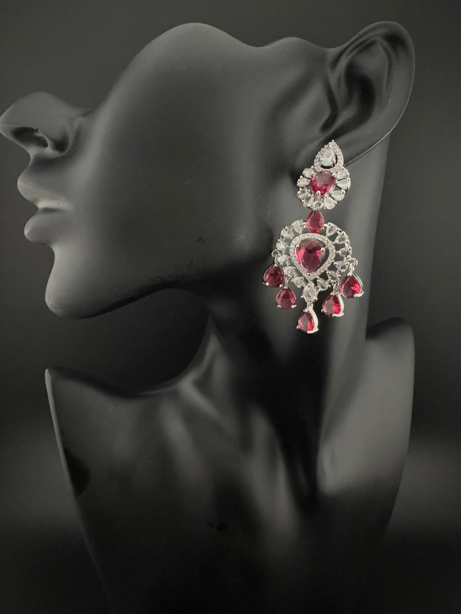 Premium Cubic Zirconia with Crystals and Stones is designer Inspired Statement Drop Dangle Long earring/Chand bali