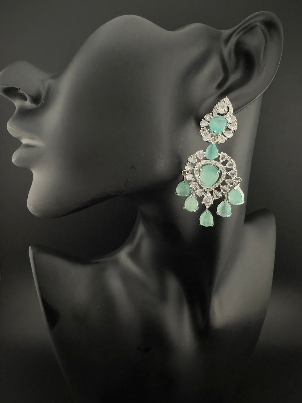 Premium Cubic Zirconia with Crystals and Stones is designer Inspired Statement Drop Dangle Long earring/Chand bali