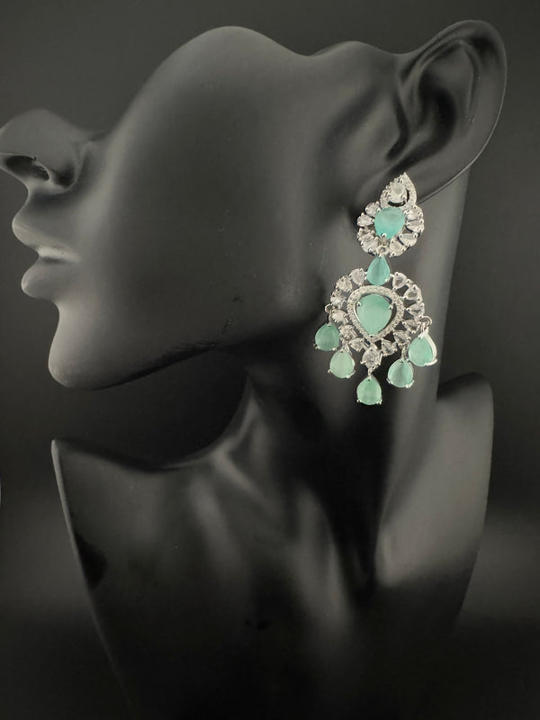 Premium Cubic Zirconia with Crystals and Stones is designer Inspired Statement Drop Dangle Long earring/Chand bali