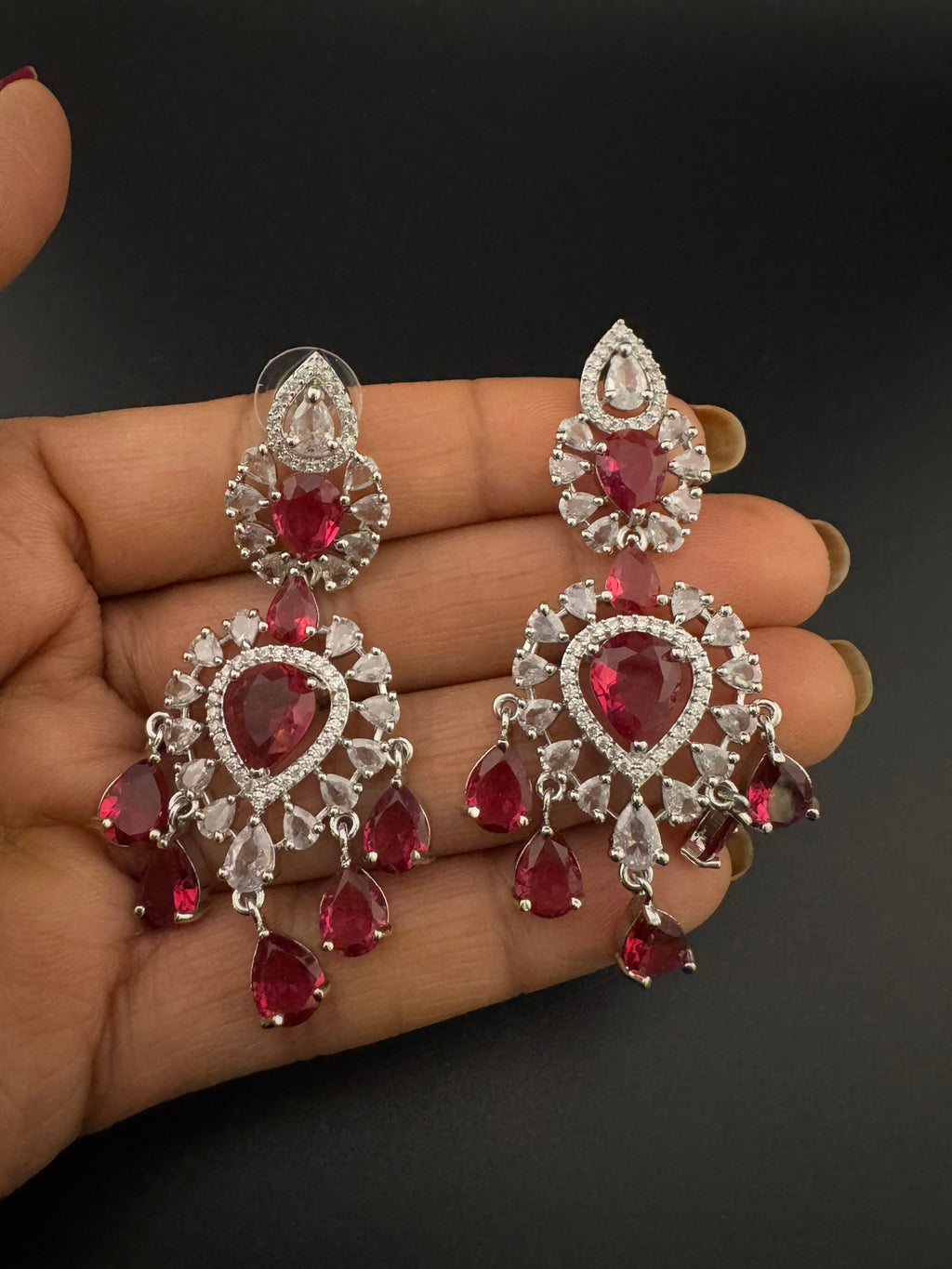 Premium Cubic Zirconia with Crystals and Stones is designer Inspired Statement Drop Dangle Long earring/Chand bali